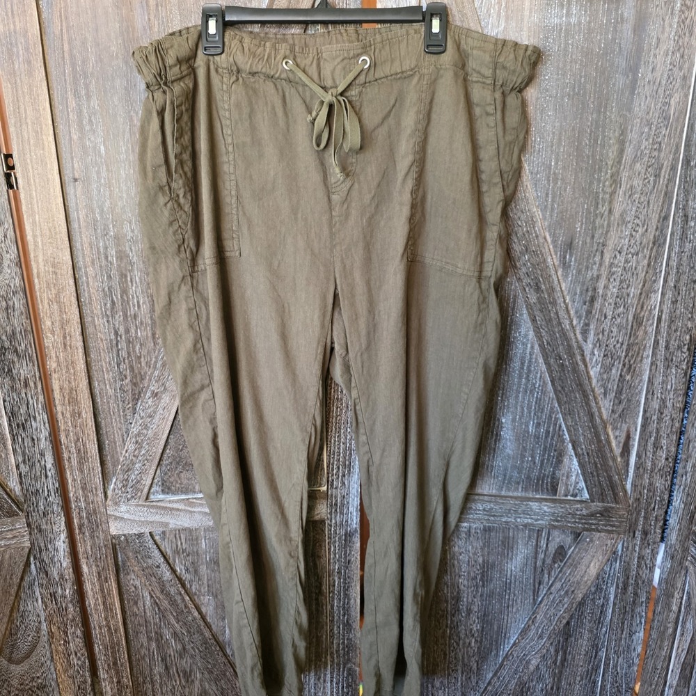 Kut From The Kloth Pants Women's Size 1X Olive Green Linen Blend Pockets Cropped